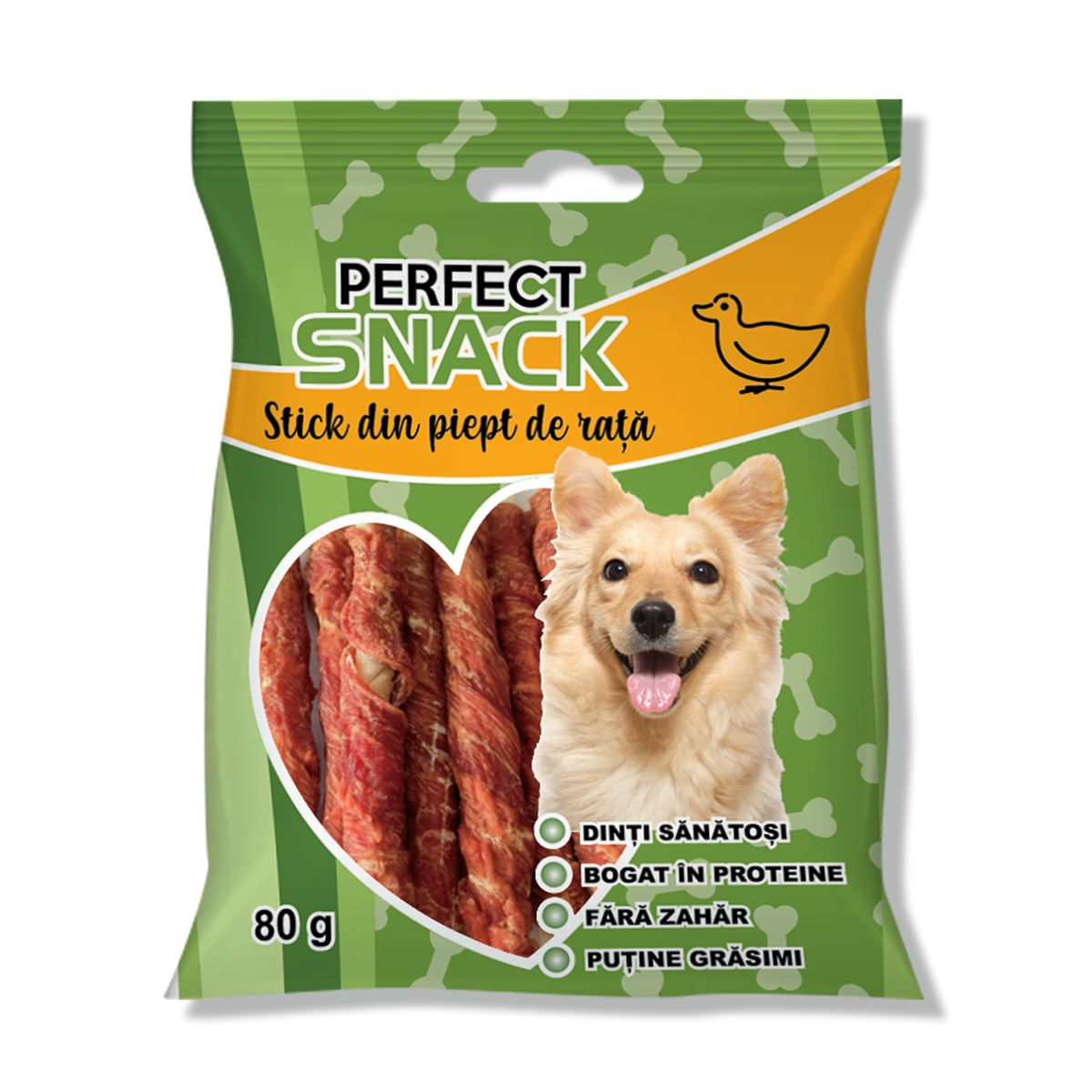 PERFECT SNACK Stick Piept, XS-XL, Rață, punguță recompense câini, 80g - poza 2