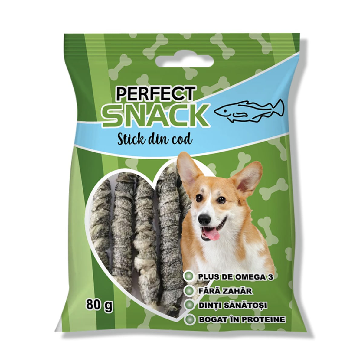 PERFECT SNACK Stick, XS-XL, Cod, punguță recompense câini, 80g - poza 1