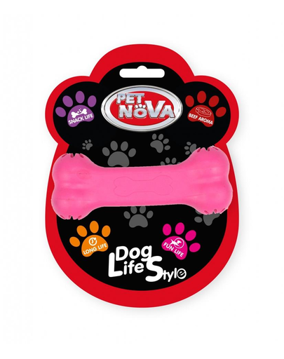 PET NOVA DOG LIFE STYLE Jucarie os pentru caini, 11cm, roz, aroma carne de vita