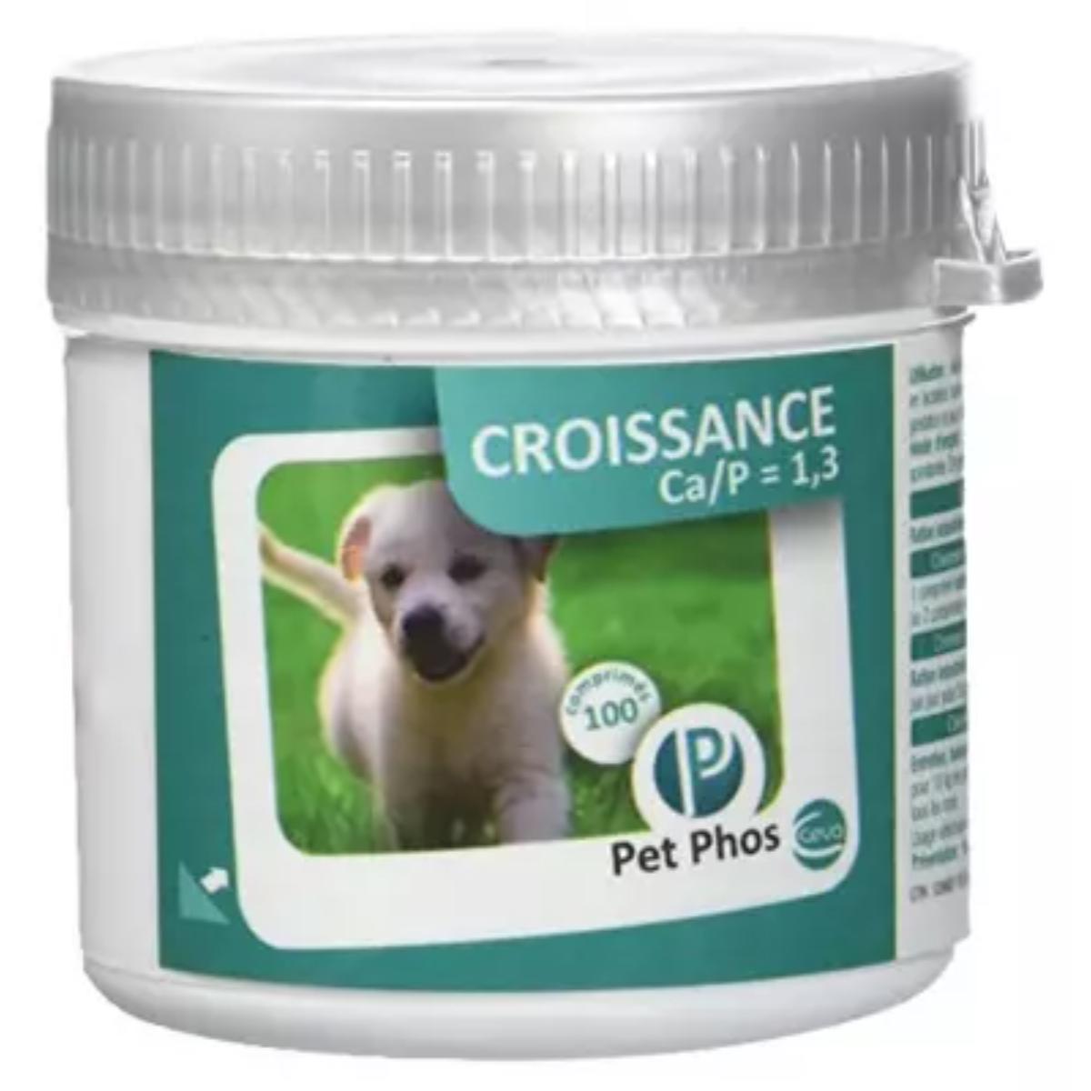 PET PHOS Croissance Ca/P=1.3, XS-S, supliment sistem osos câini junior, flacon, 100 comprimate - poza 2