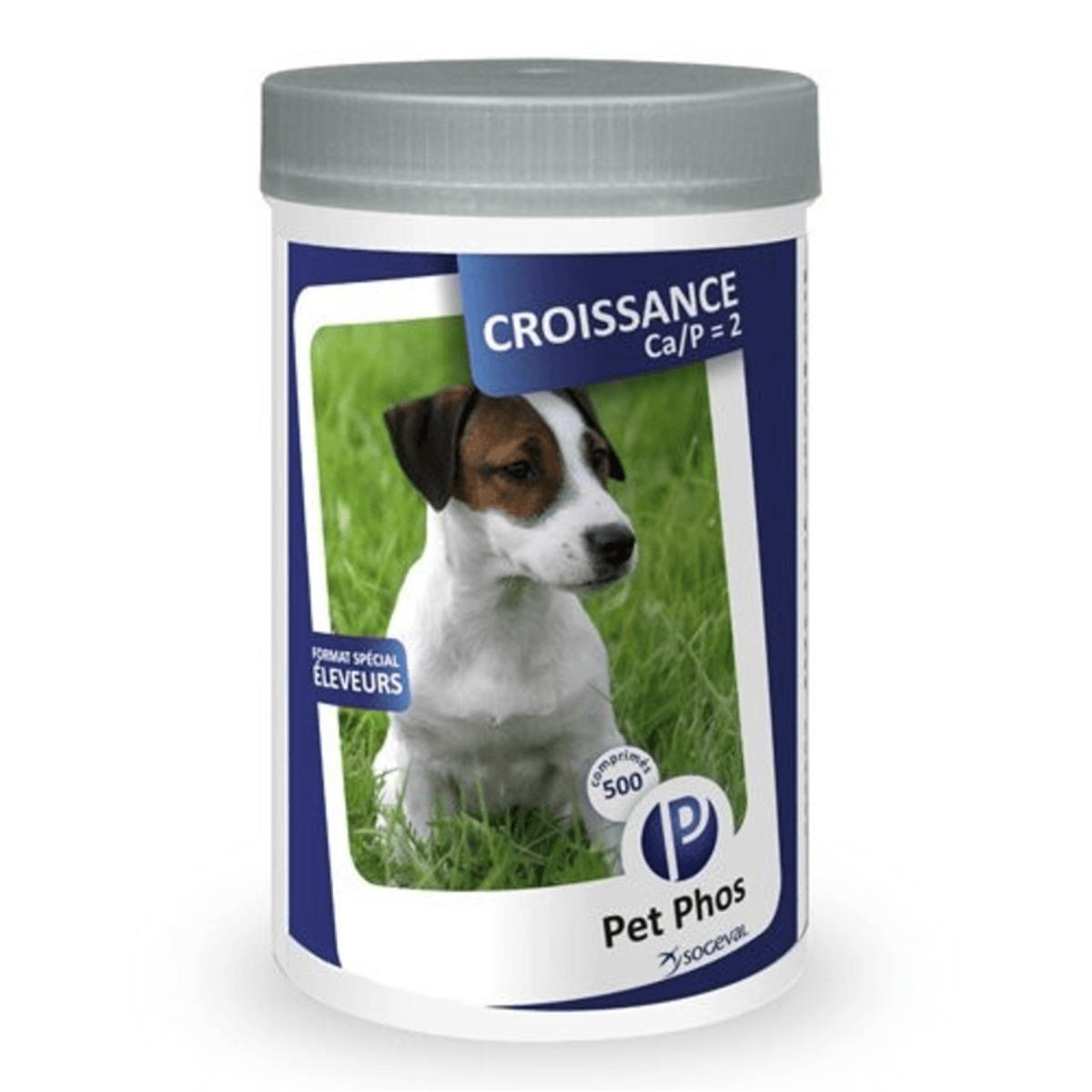 PET PHOS Croissance Ca/P=2, supliment sistem osos câini junior, comprimate PET PHOS Croissance Ca/P=2, XS-M, supliment sistem osos câini junior, flacon, 500 comprimate - poza 1