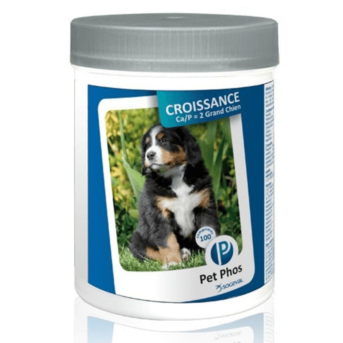 PET PHOS Croissance Grand Chien Ca/P=2, L-XL, supliment sistem osos câini junior, flacon, 100 comprimate - poza 2