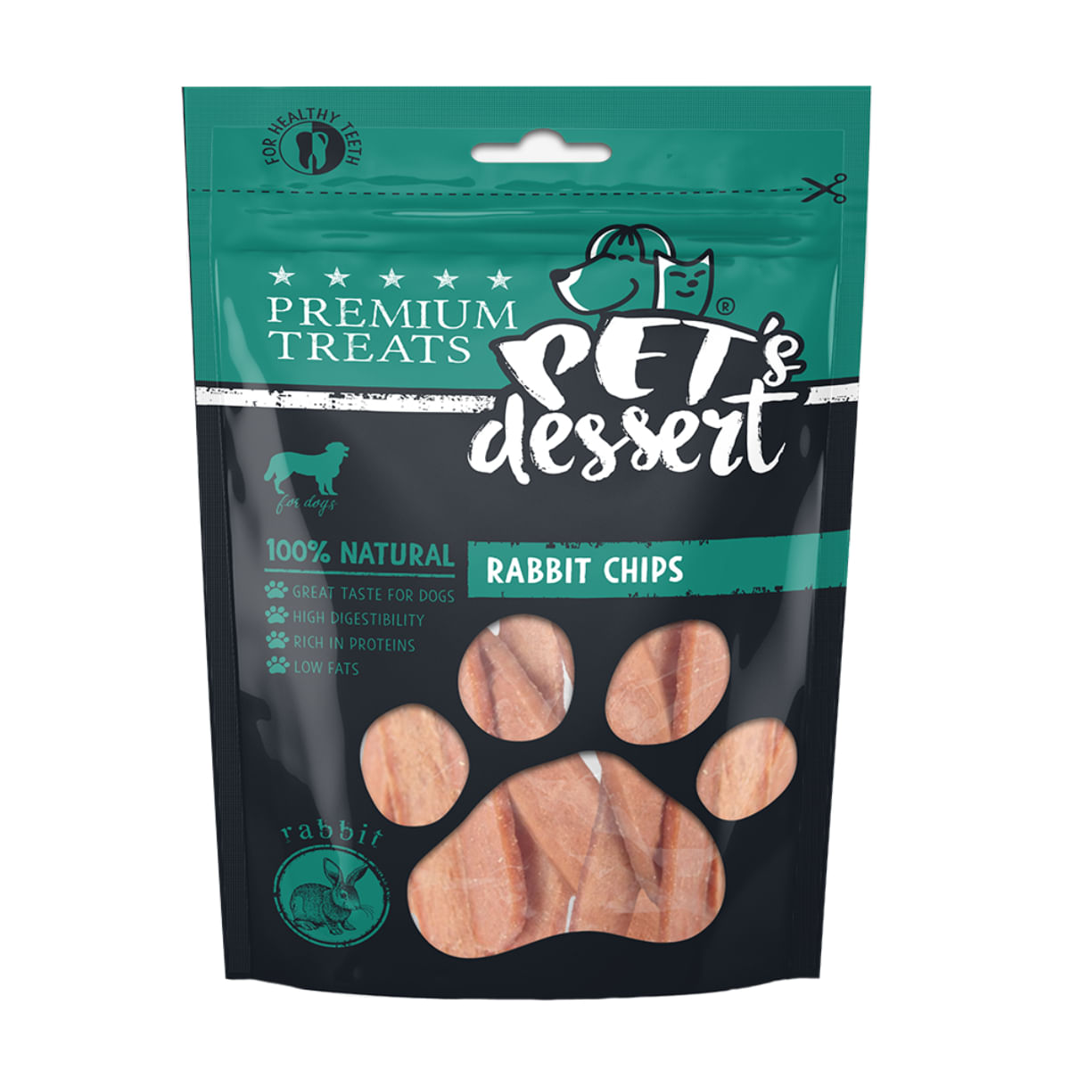 PET'S DESSERT Chips, XS-XL, Iepure, punguță recompense fără cereale câini, 80g - poza 2