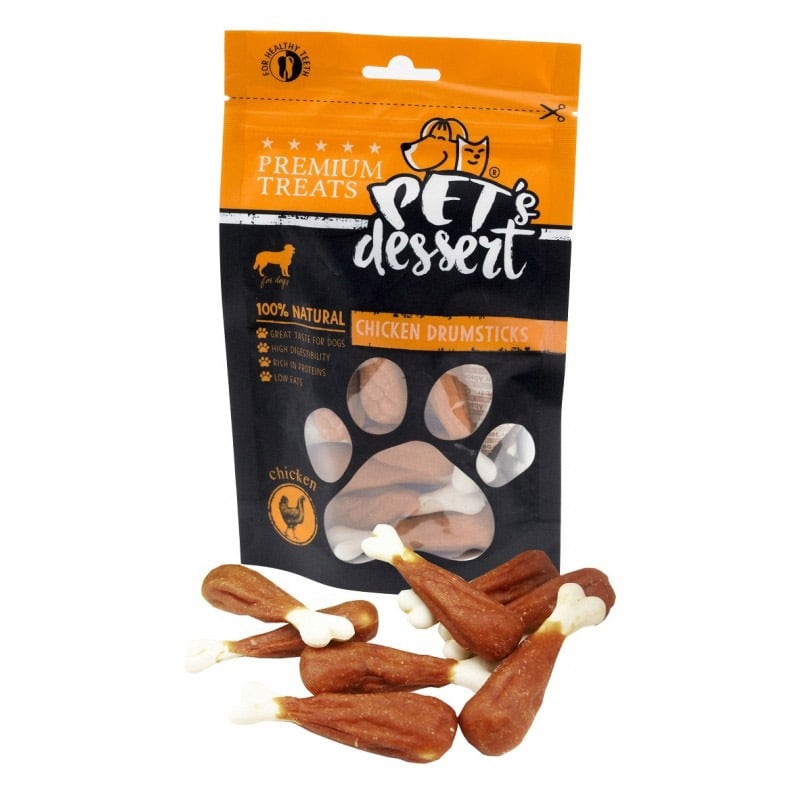 PET'S DESSERT Drumsticks, XS-XL, Pui, punguță recompense fără cereale câini, 500g - poza 2