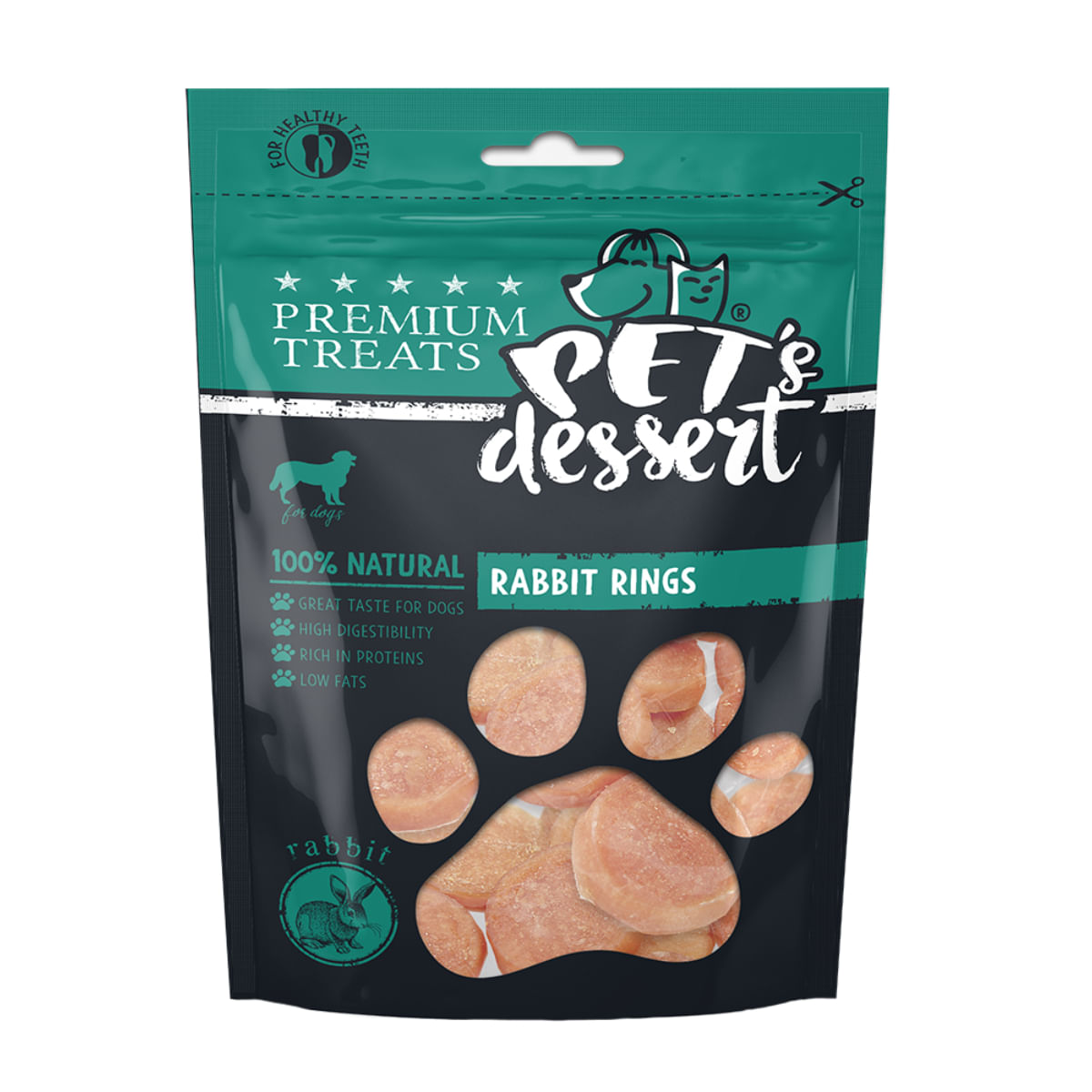 PET'S DESSERT Rings, XS-XL, Iepure, punguță recompense fără cereale câini, 80g - poza 1