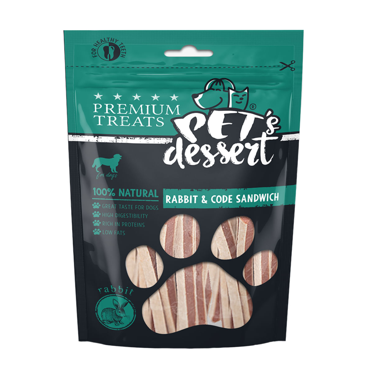 PET'S DESSERT Sandwich, XS-XL, Iepure și Cod, punguță recompense fără cereale câini, 80g - poza 2