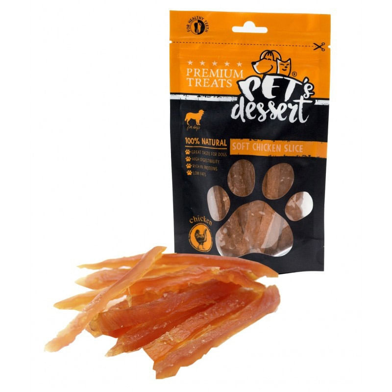 PET'S DESSERT Soft Slice, XS-XL, Pui, punguță recompense fără cereale câini, 80g - poza 2