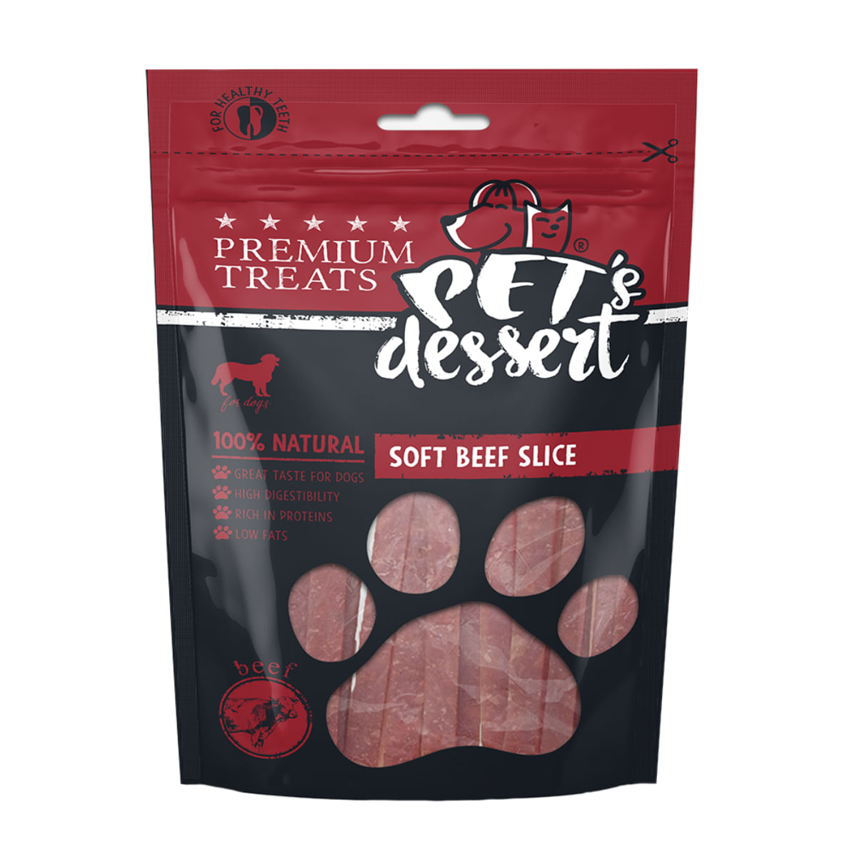 PET'S DESSERT Soft Slice, XS-XL, Vită, punguță recompense fără cereale câini, 80g - poza 1