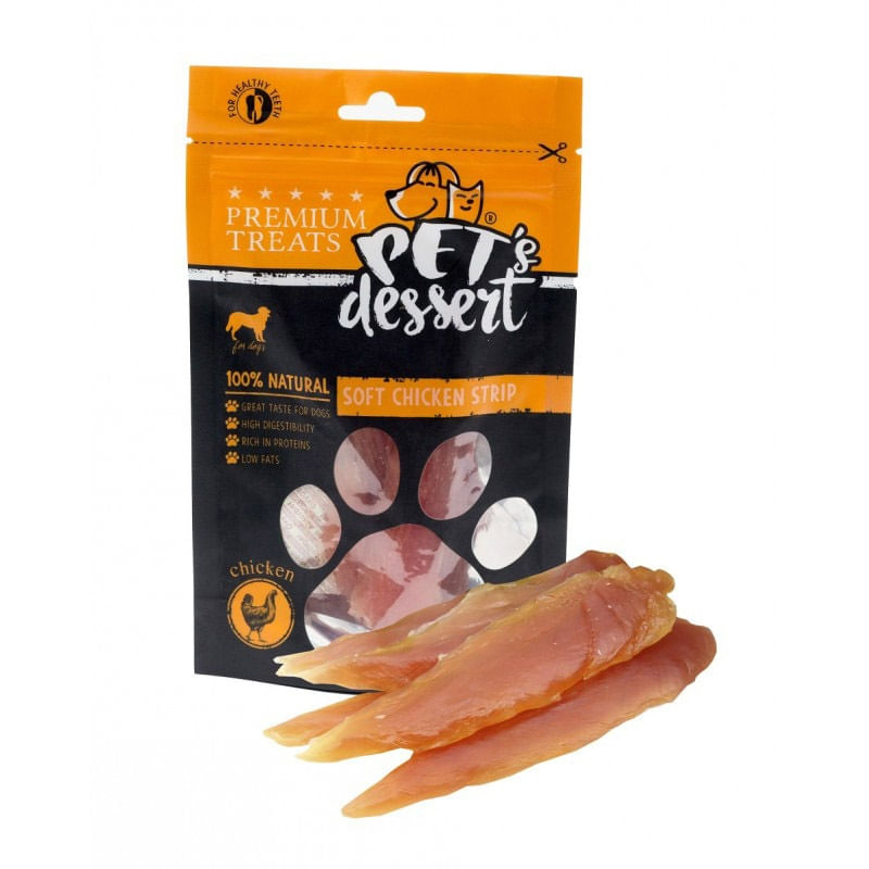 PET'S DESSERT Soft Strip, XS-XL, Pui, punguță recompense fără cereale câini, 500g - poza 2