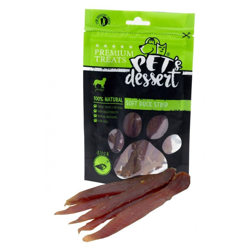 PET'S DESSERT Soft Strip, XS-XL, Rață, punguță recompense fără cereale câini, 80g - poza 1