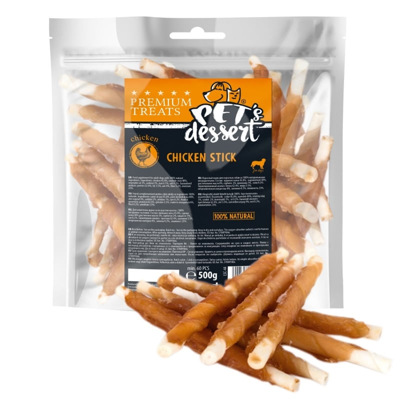 PET'S DESSERT Stick, XS-XL, Pui, punguță recompense fără cereale câini, 500g - poza 1