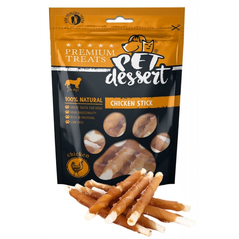 PET'S DESSERT Stick, XS-XL, Pui, punguță recompense fără cereale câini, 80g - poza 2