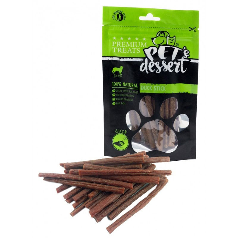 PET'S DESSERT Stick, XS-XL, Rață, punguță recompense fără cereale câini, 80g - poza 1