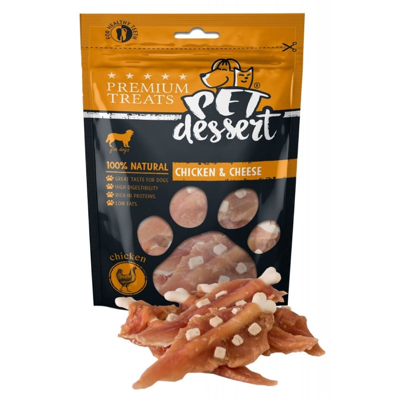 PET'S DESSERT, XS-XL, Pui și Brânză, punguță recompense fără cereale câini, 80g - poza 2