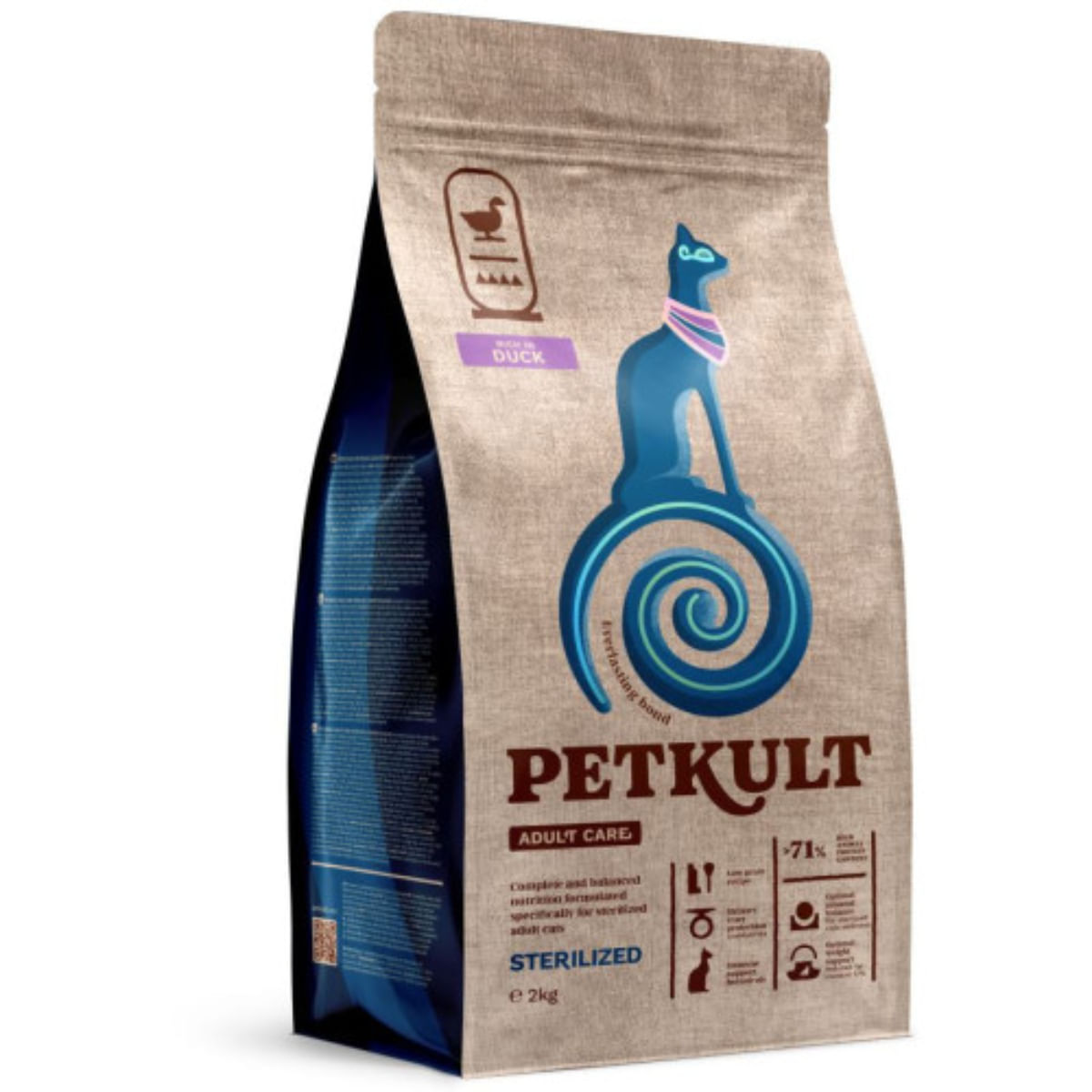 PETKULT Adult Care Sterilised, Rață, hrană uscată pisici sterilizate, 2kg - poza 2