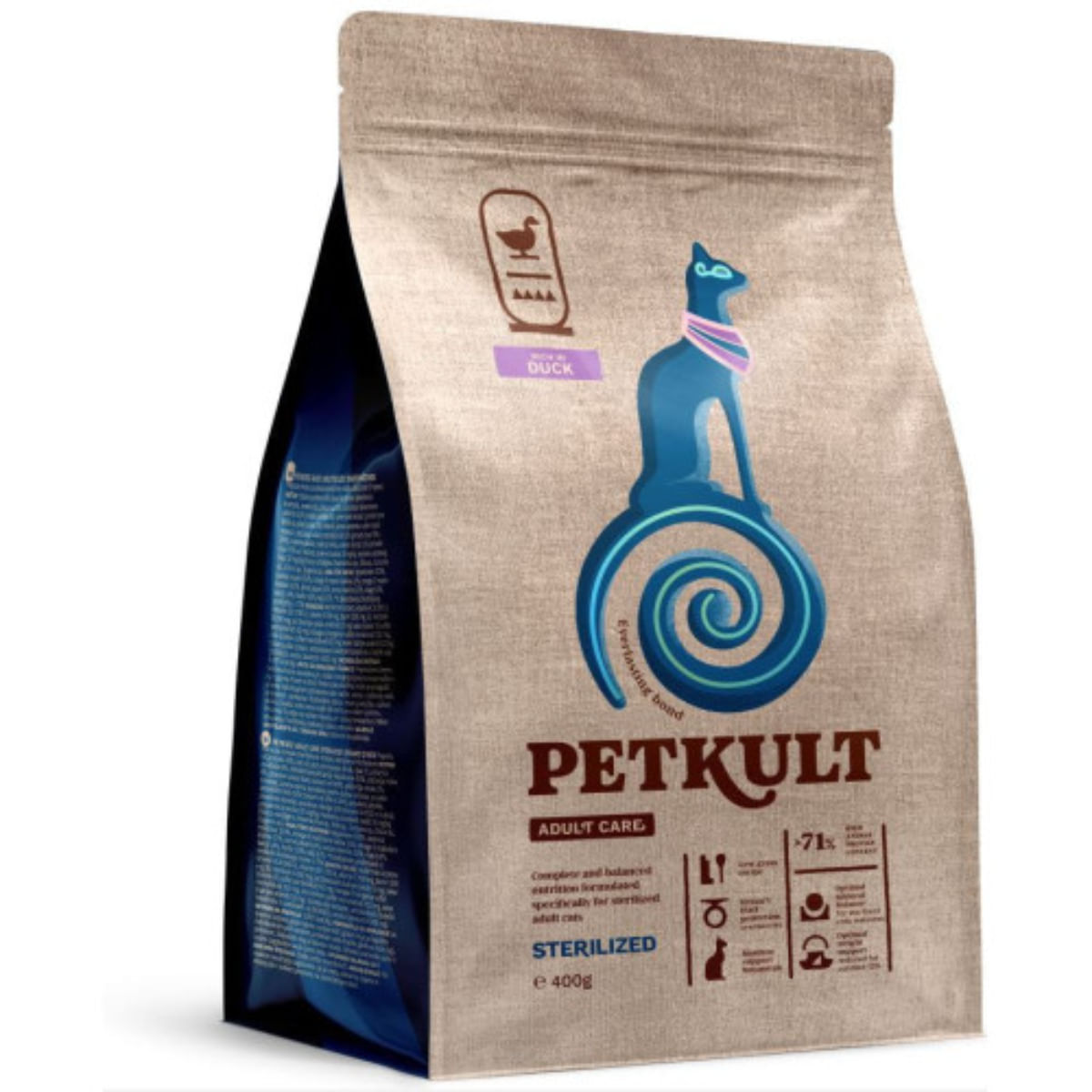 PETKULT Adult Care Sterilised, Rață, hrană uscată pisici sterilizate, 400g - poza 2