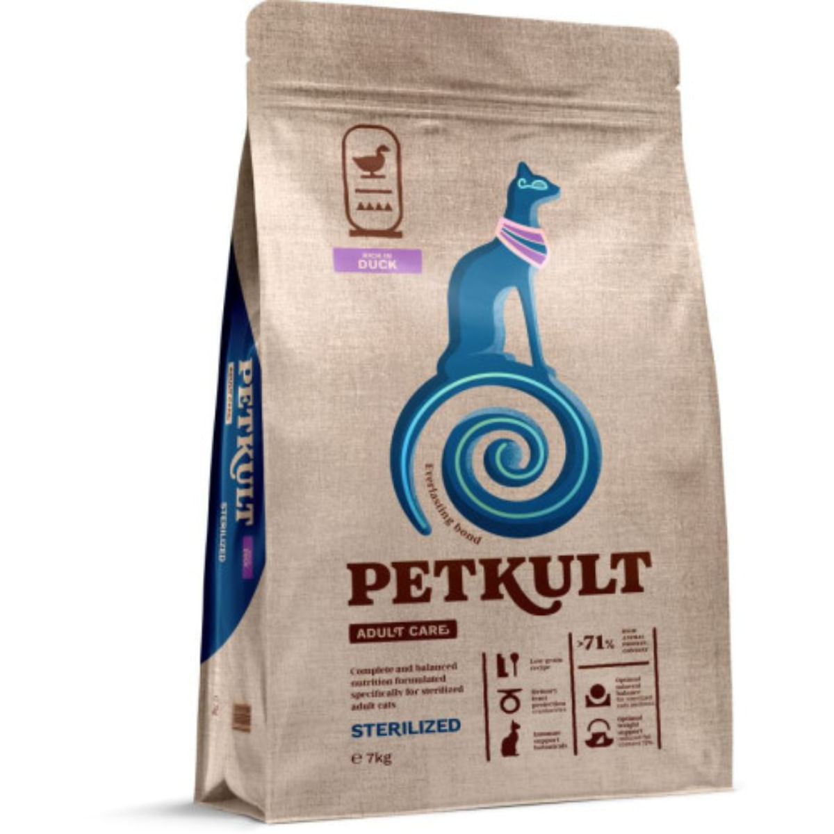 PETKULT Adult Care Sterilised, Rață, hrană uscată pisici sterilizate, 7kg - poza 2