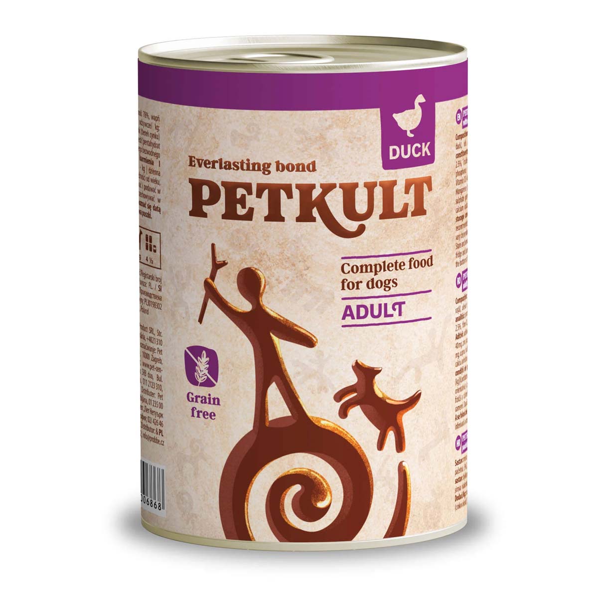 PETKULT Grain Free Adult, Rață, conservă hrană umedă fără cereale câini, 400g - poza 1