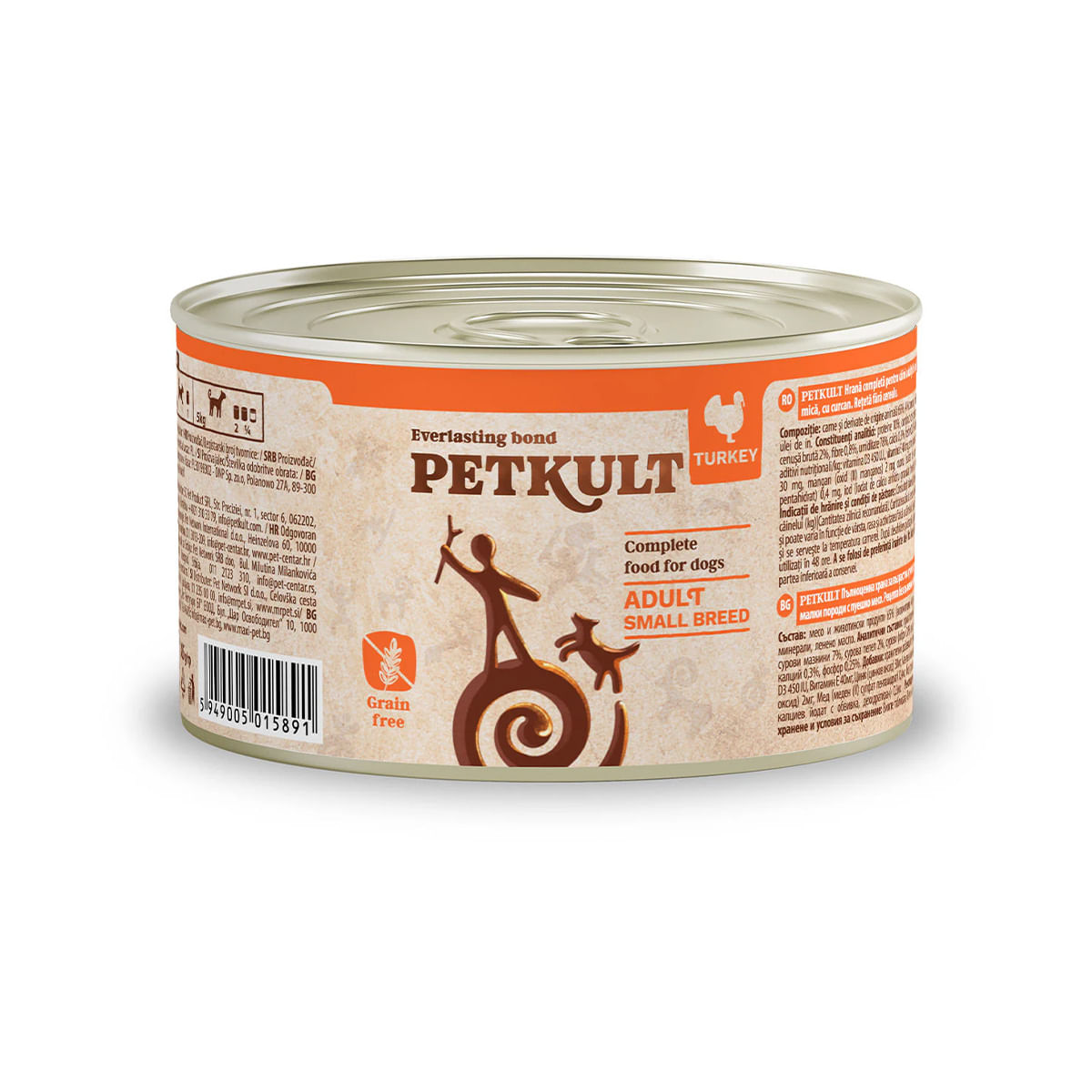 PETKULT Grain Free Mini Adult, Curcan, conservă hrană umedă fără cereale câini, 185g - poza 2