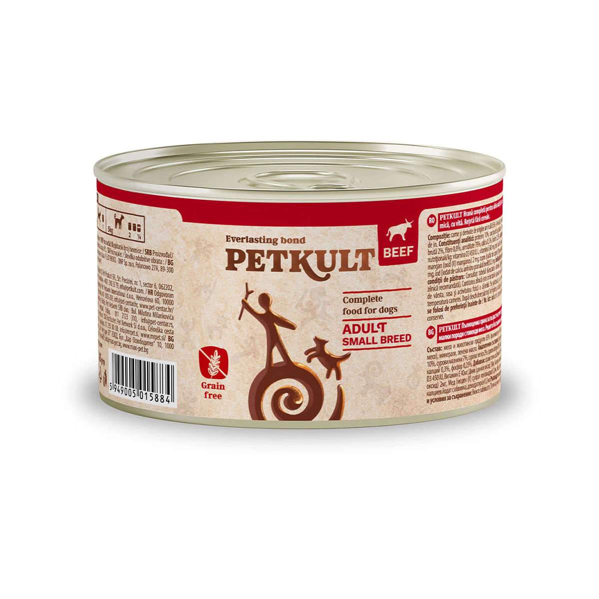 PETKULT Grain Free Mini Adult, Vită, conservă hrană umedă fără cereale câini, 185g - poza 2