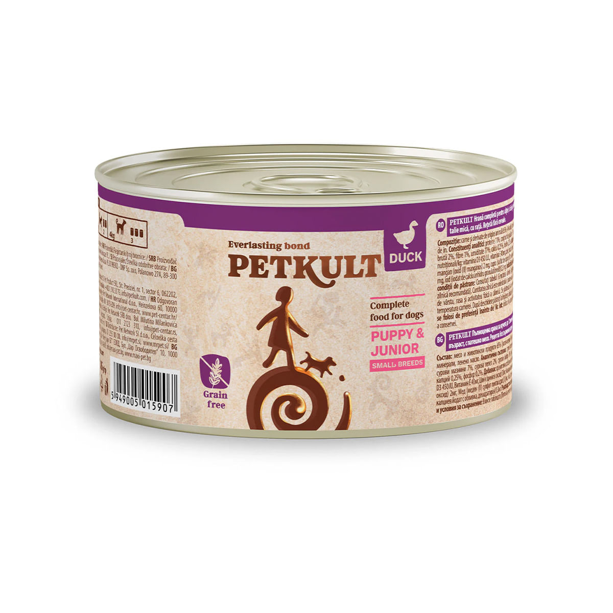 PETKULT Grain Free Mini Junior, Rață, conservă hrană umedă fără cereale câini junior, 185g - poza 2