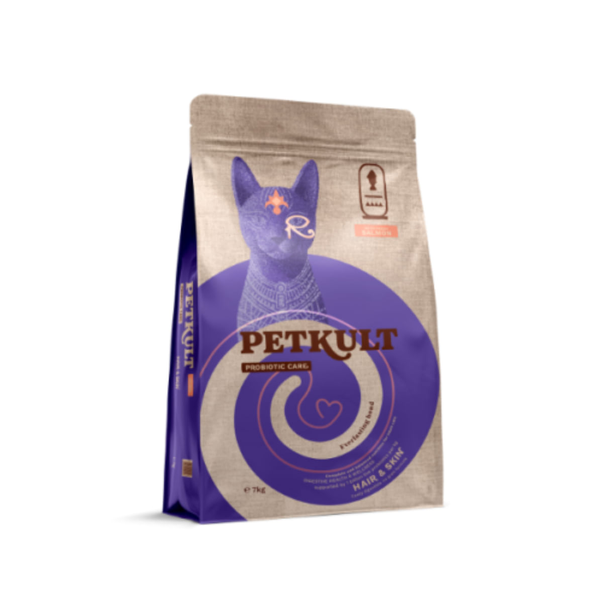 PETKULT Probiotic Care Hair & Skin, Somon și Păstrăv, hrană uscată fără cereale pisici, piele & blană, sistem digestiv, 7kg - poza 1