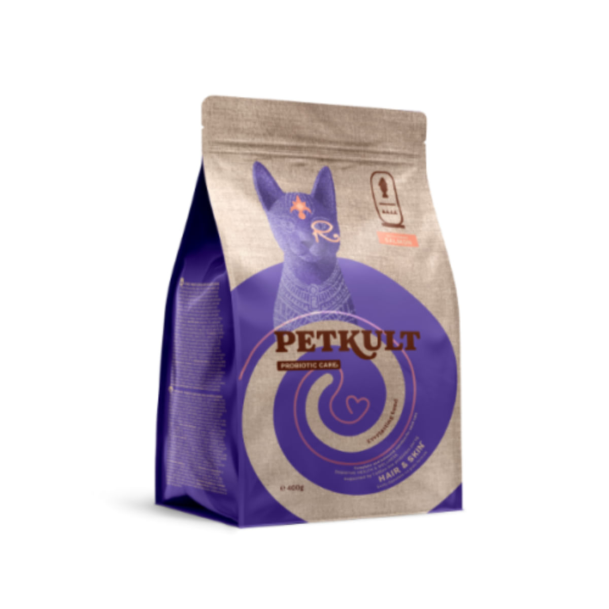 PETKULT Probiotic Care Hair & Skin, Somon și Păstrăv, hrană uscată fără cereale pisici, piele & blană, sistem digestiv, 400g - poza 2