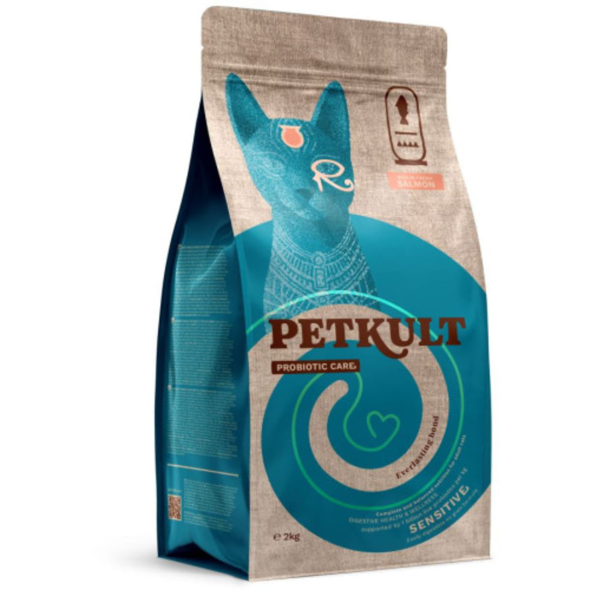 PETKULT Probiotic Care Sensitive, Somon și Curcan, hrană uscată fără cereale pisici, sistem digestiv, 2kg - poza 2