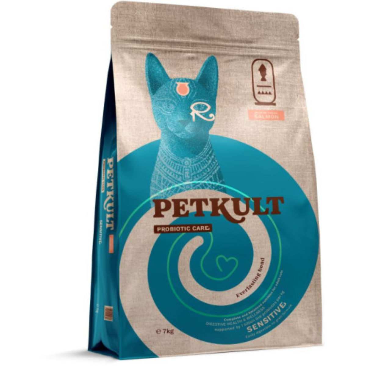 PETKULT Probiotic Care Sensitive, Somon și Curcan, hrană uscată fără cereale pisici, sistem digestiv, 7kg - poza 2