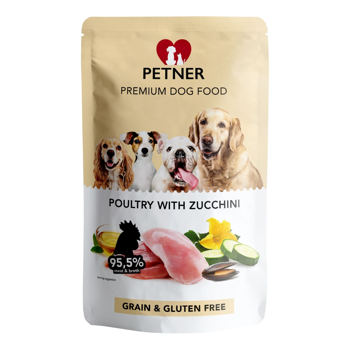 PETNER Adult, Pasăre și Zucchini, plic hrană umedă câini, (în aspic), 500g - poza 2