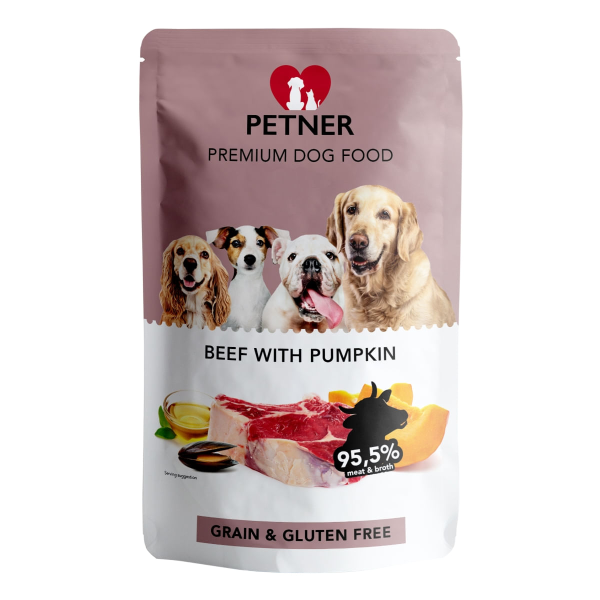 PETNER Adult, Vită și Dovleac, plic hrană umedă câini, (în aspic), 500g - poza 1