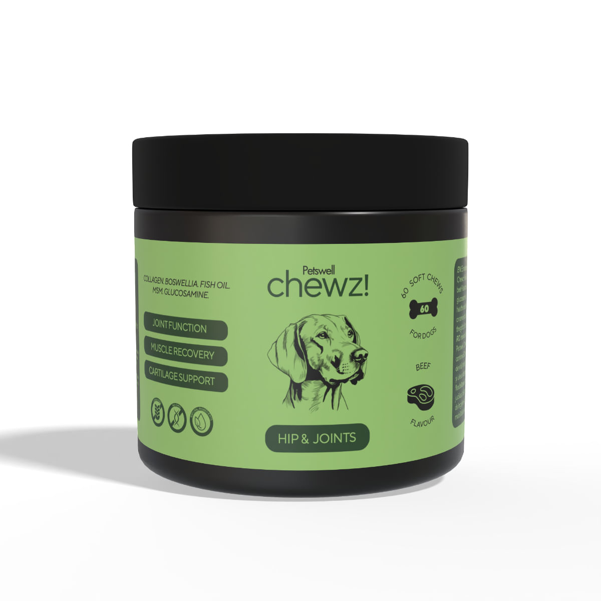 PETSWELL Chewz Hip & Joints, supliment sistem articular câini, Vită, comprimate masticabile PETSWELL Chewz Hip & Joints, supliment sistem articular câini, Vită, flacon, 60 comprimate masticabile - poza 2