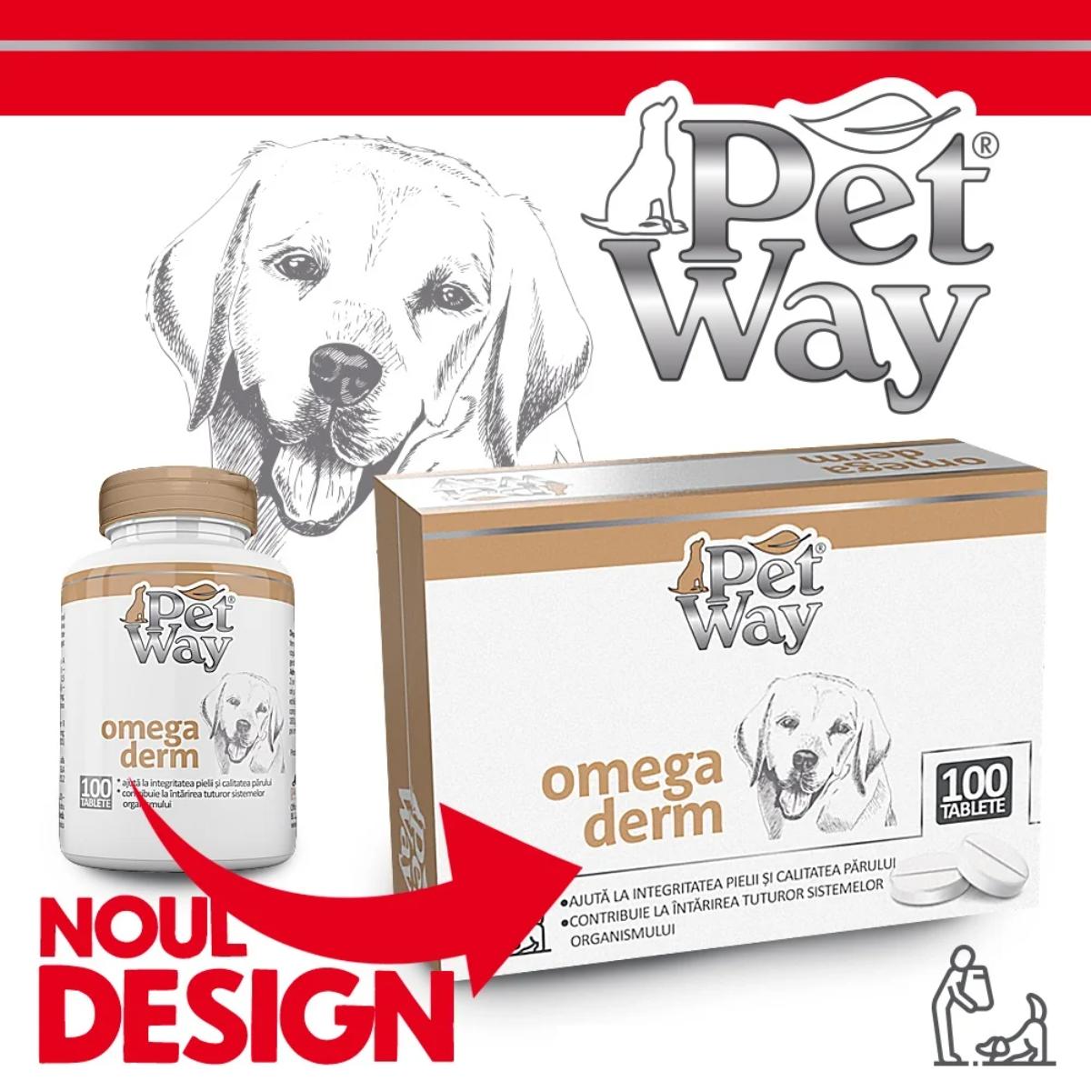 PETWAY Omega Derm, XS-XL, supliment piele & blană câini, cutie, 100 comprimate - poza 1
