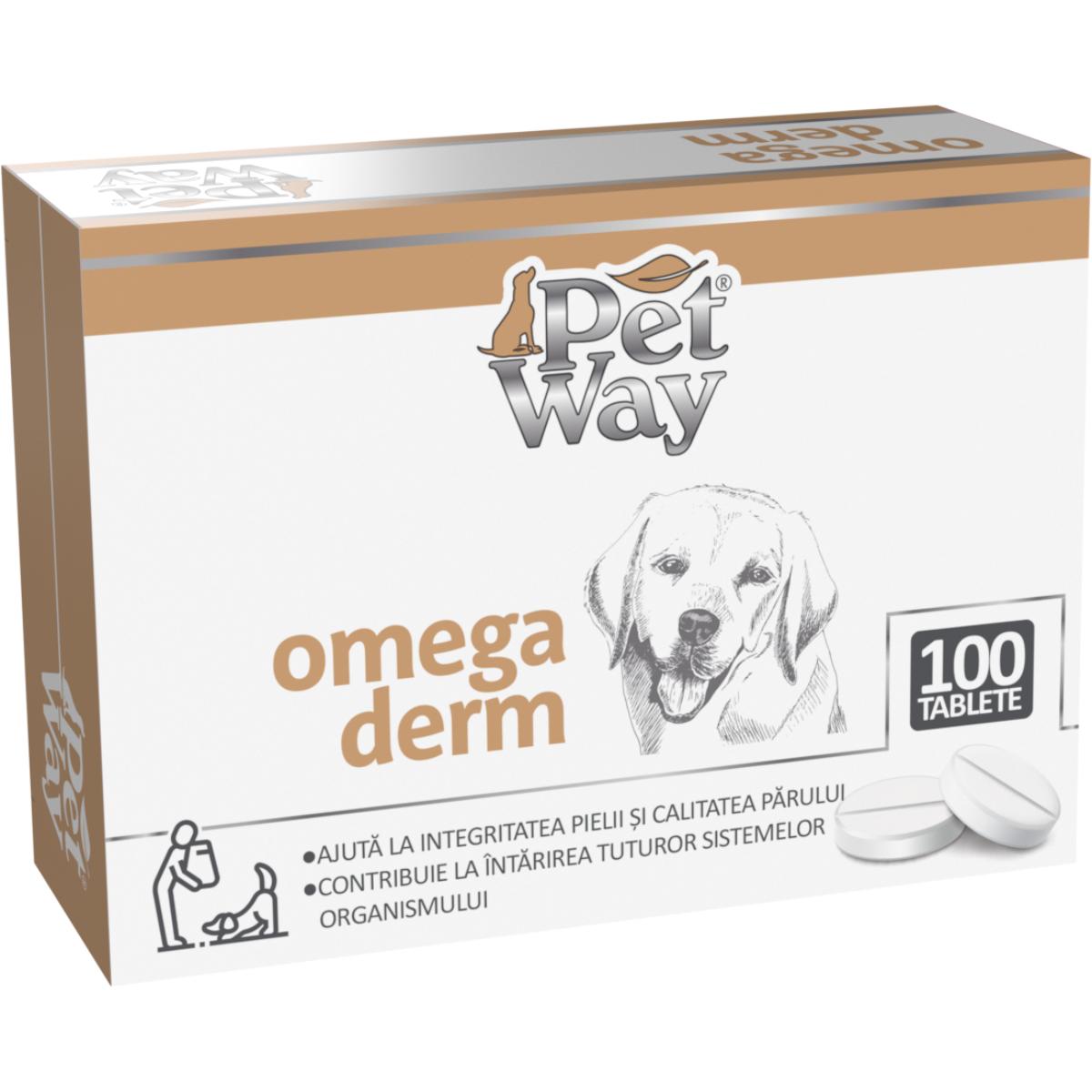 PETWAY Omega Derm, XS-XL, supliment piele & blană câini, cutie, 100 comprimate - poza 3