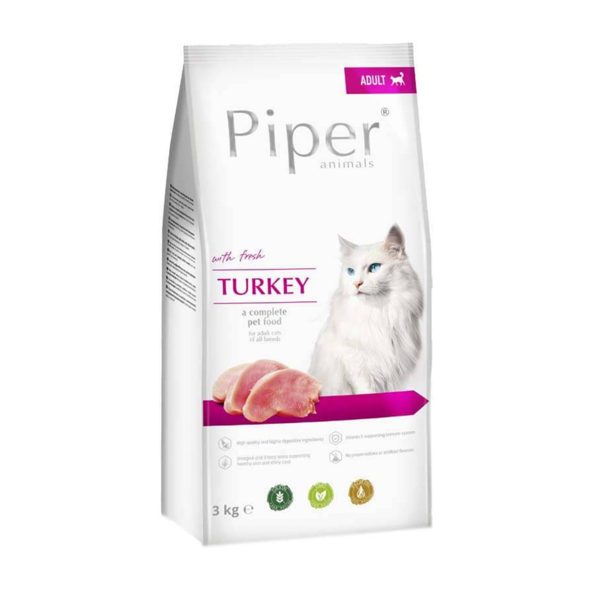 PIPER Animals, Curcan, hrană uscată fără cereale pisici, 3kg - poza 2