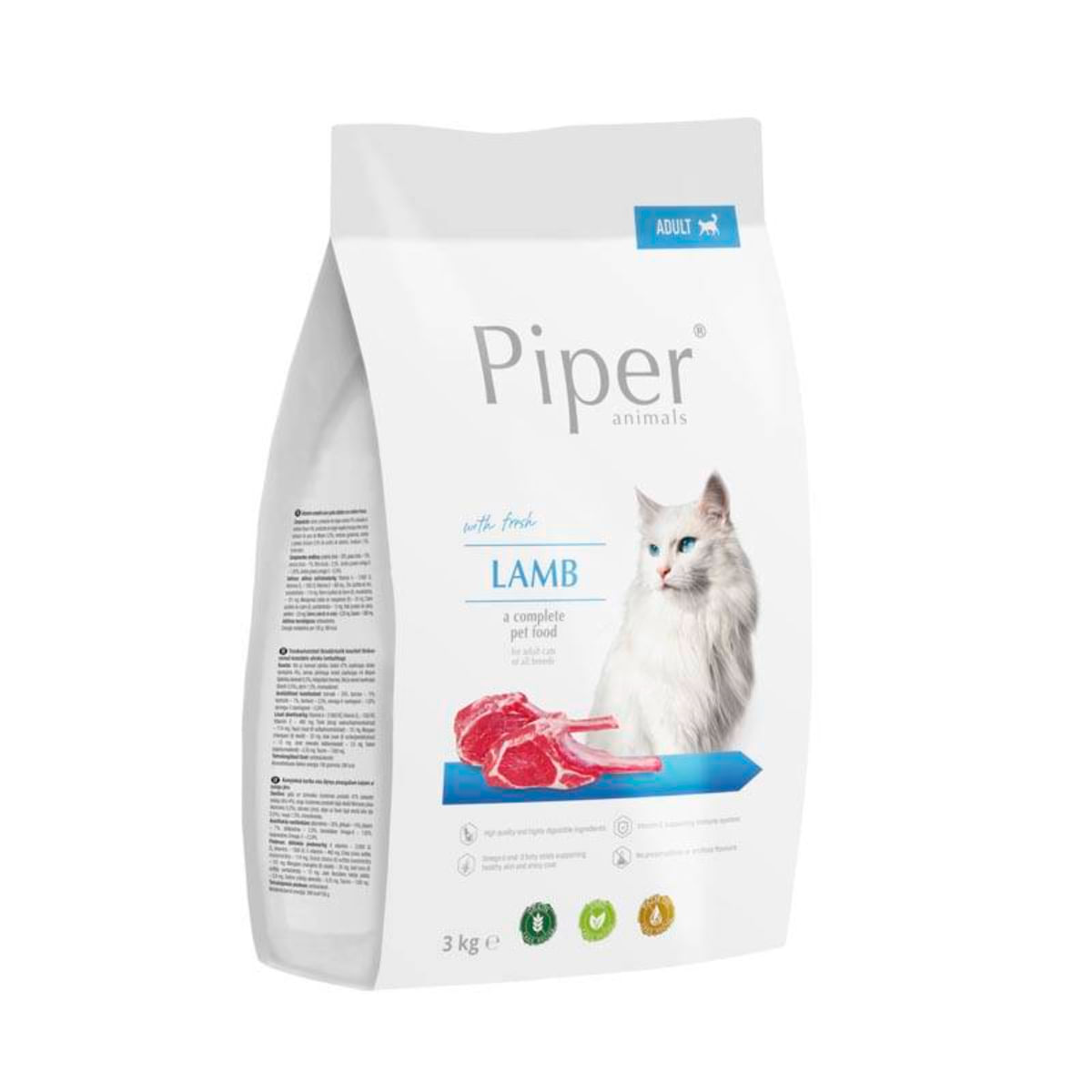 PIPER Animals, Miel, hrană uscată fără cereale pisici, 3kg - poza 2