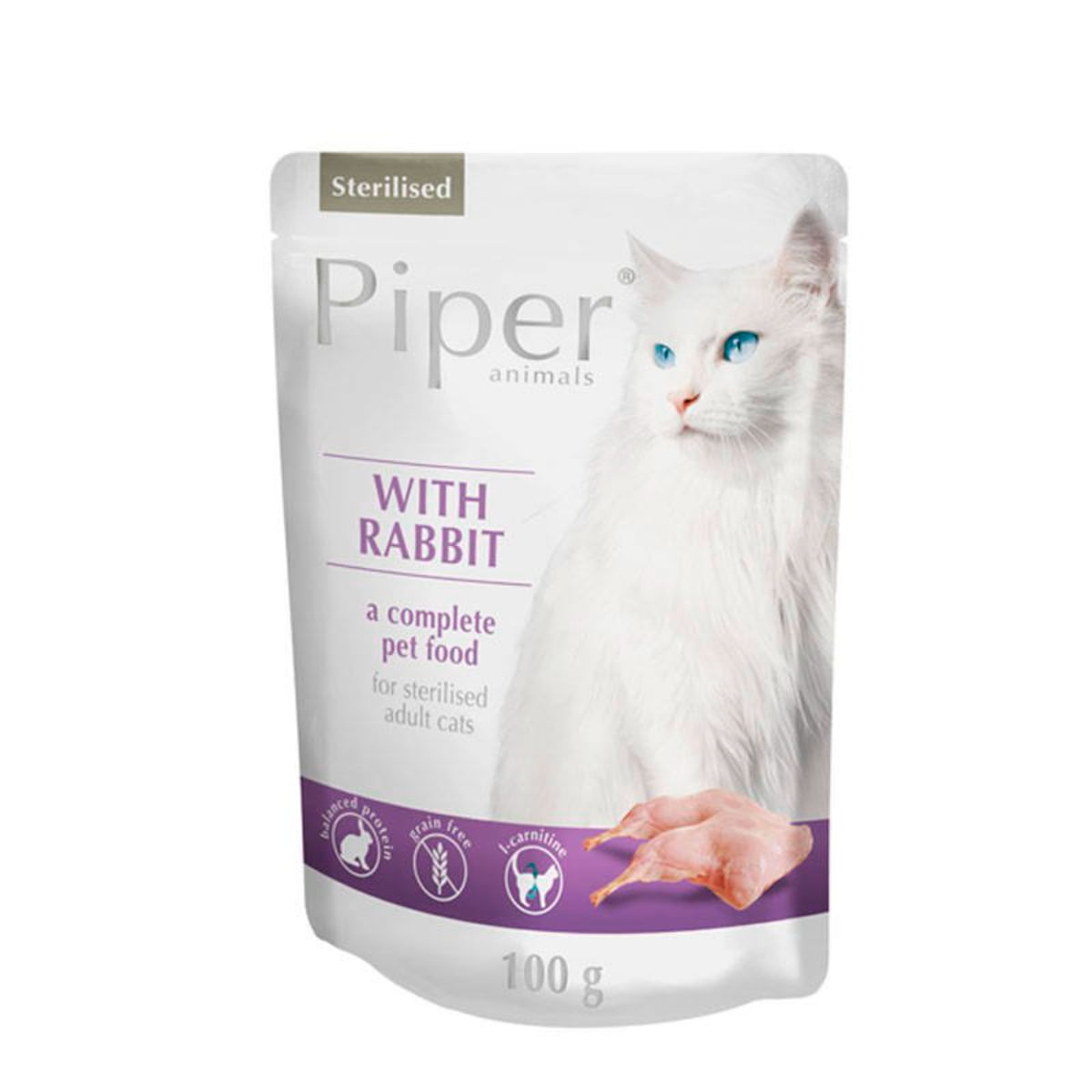 PIPER Animals Sterilised, Iepure, plic hrană umedă fără cereale pisici sterilizate, (în aspic), 100g - poza 1