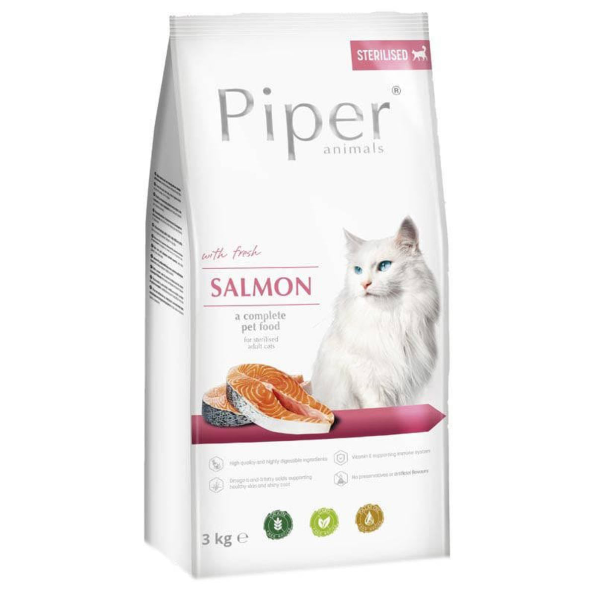 PIPER Animals Sterilised, Somon, hrană uscată fără cereale pisici sterilizate, 3kg - poza 1