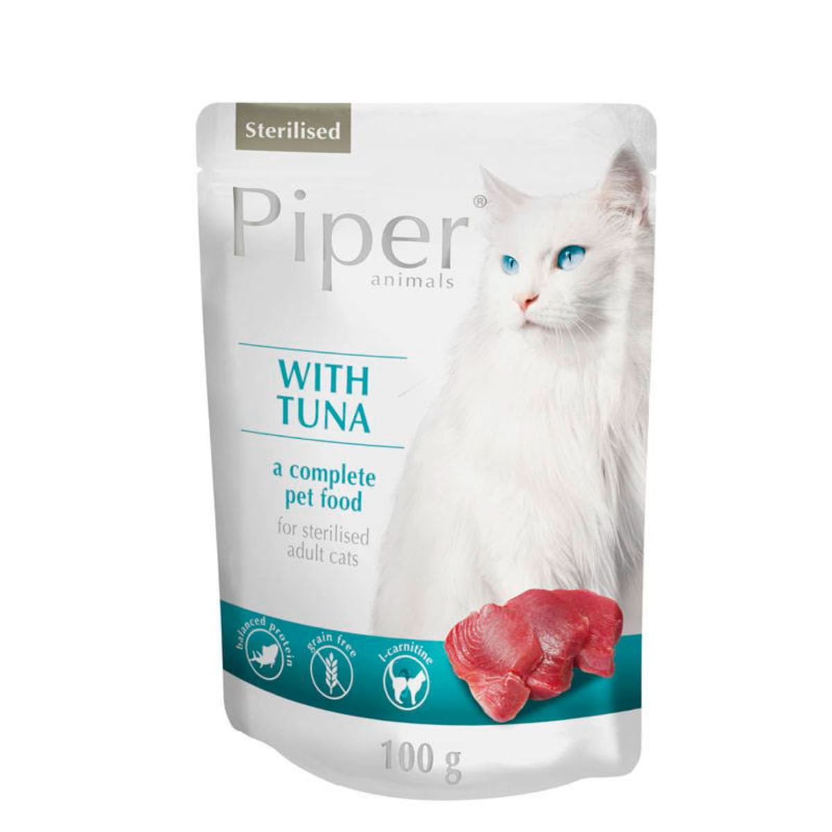 PIPER Animals Sterilised, Ton, plic hrană umedă fără cereale pisici sterilizate, (în aspic), 100g - poza 1