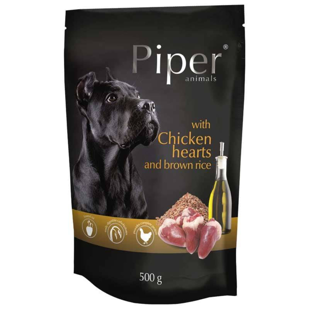 PIPER Animals, XS-XL, Inimi de Pui și orez brun, plic hrană umedă câini, (în aspic), 500g - poza 2