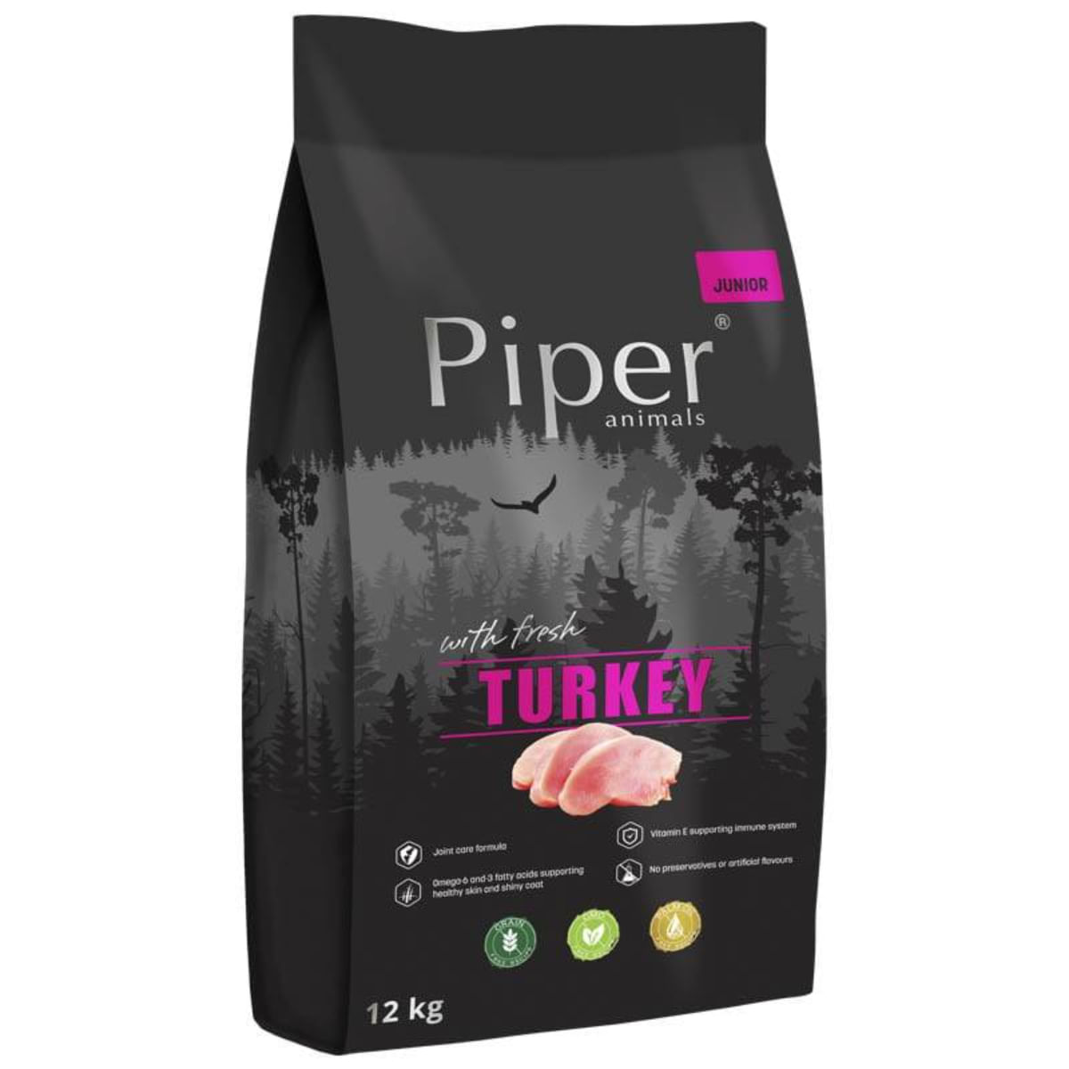 PIPER Junior, XS-XL, Curcan, hrană uscată fără cereale câini junior, 12kg - poza 1