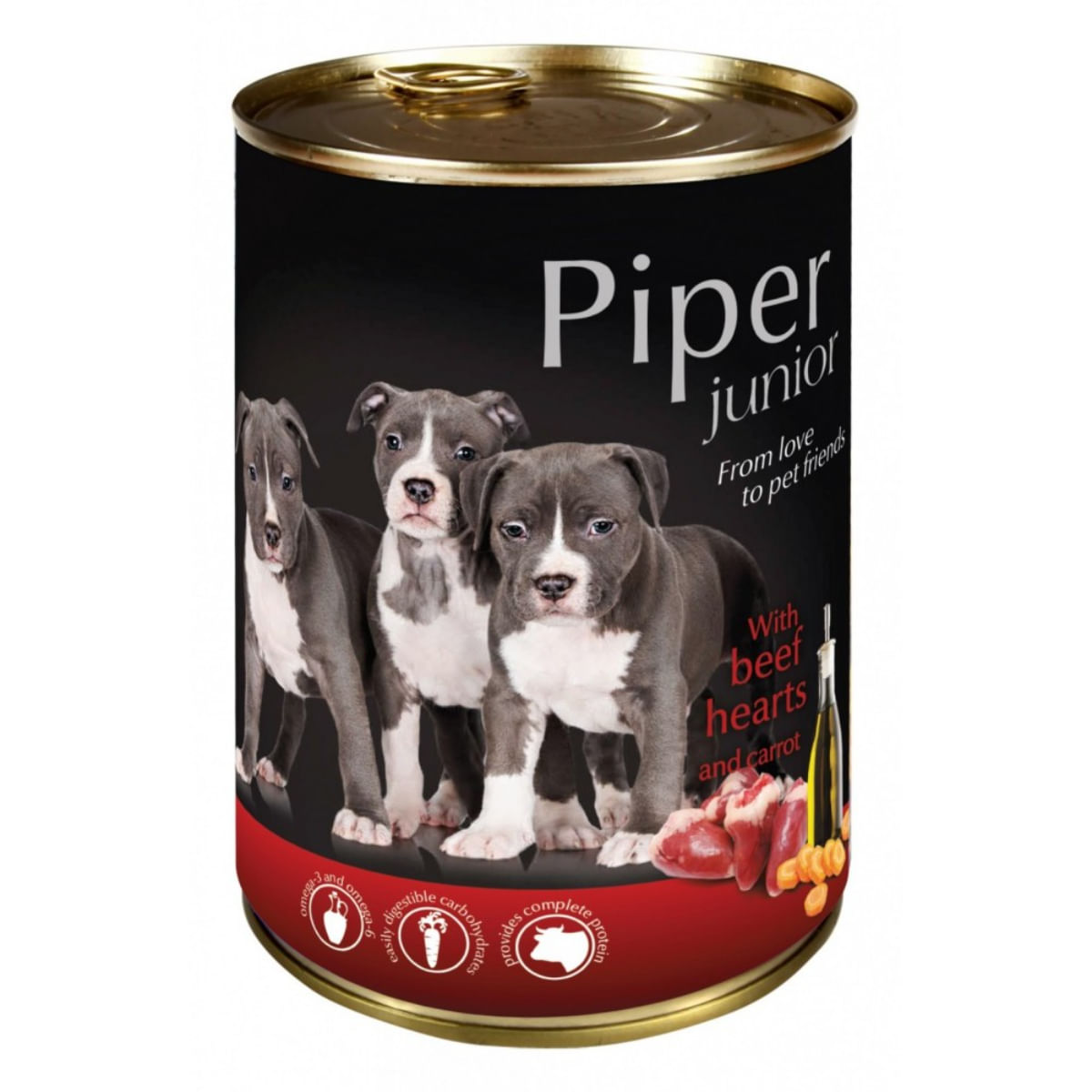 PIPER Junior, XS-XL, Inimă de Vită și Morcov, conservă hrană umedă fără cereale câini junior, (în aspic), 400g - poza 1