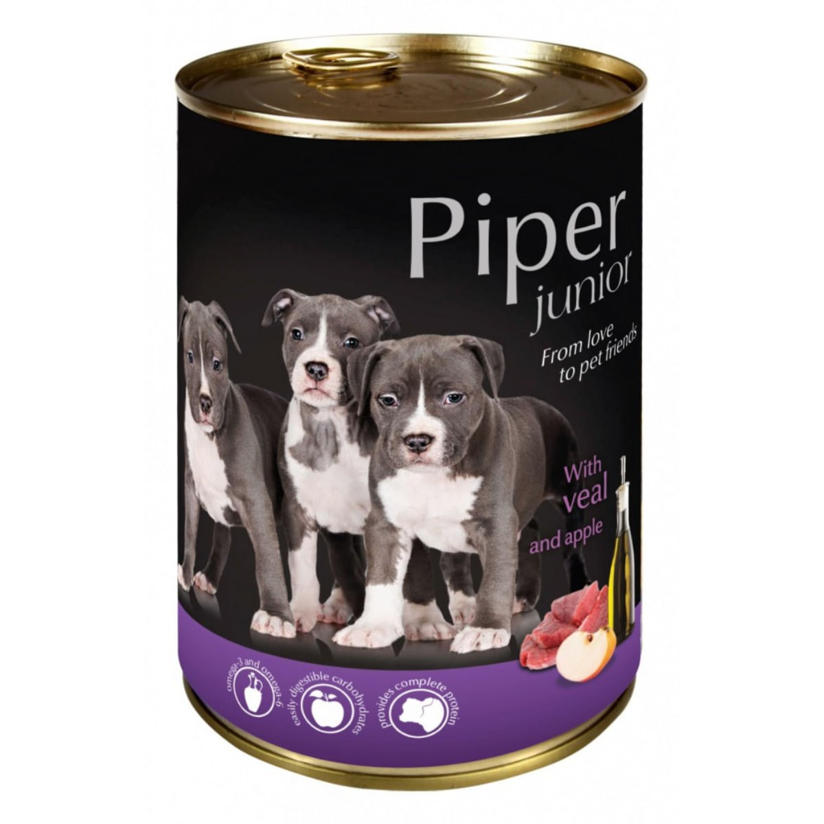 PIPER Junior, XS-XL, Vițel și Măr, conservă hrană umedă fără cereale câini junior, (în aspic), 400g - poza 1