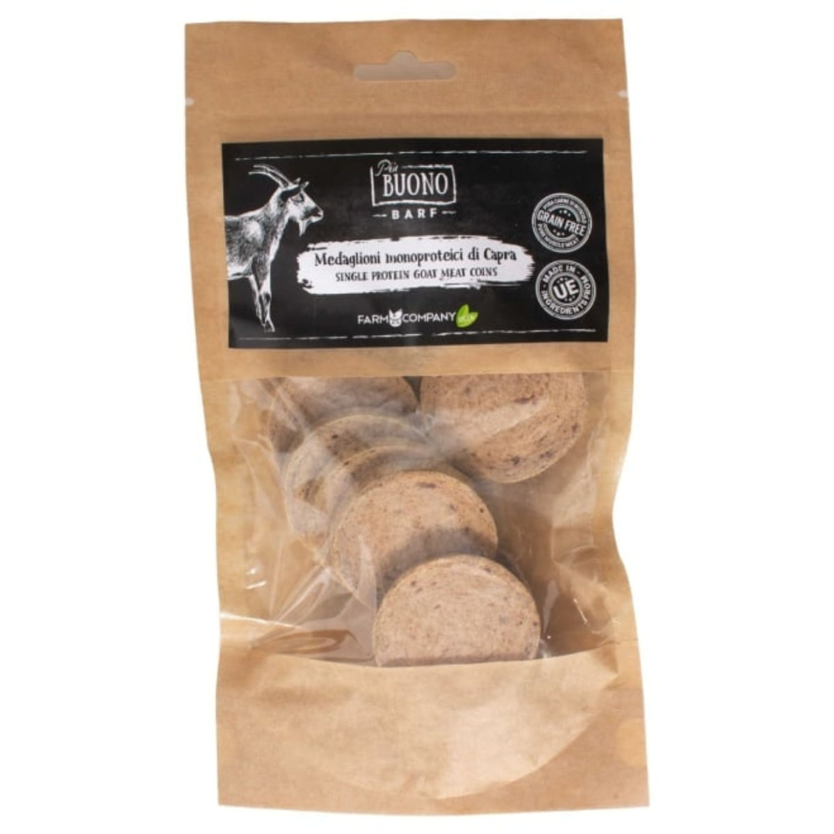 PIU BUONO Single Protein Meat Coins, XS-XL, Capră, punguță recompense monoproteice BARF câini, 80g - poza 2