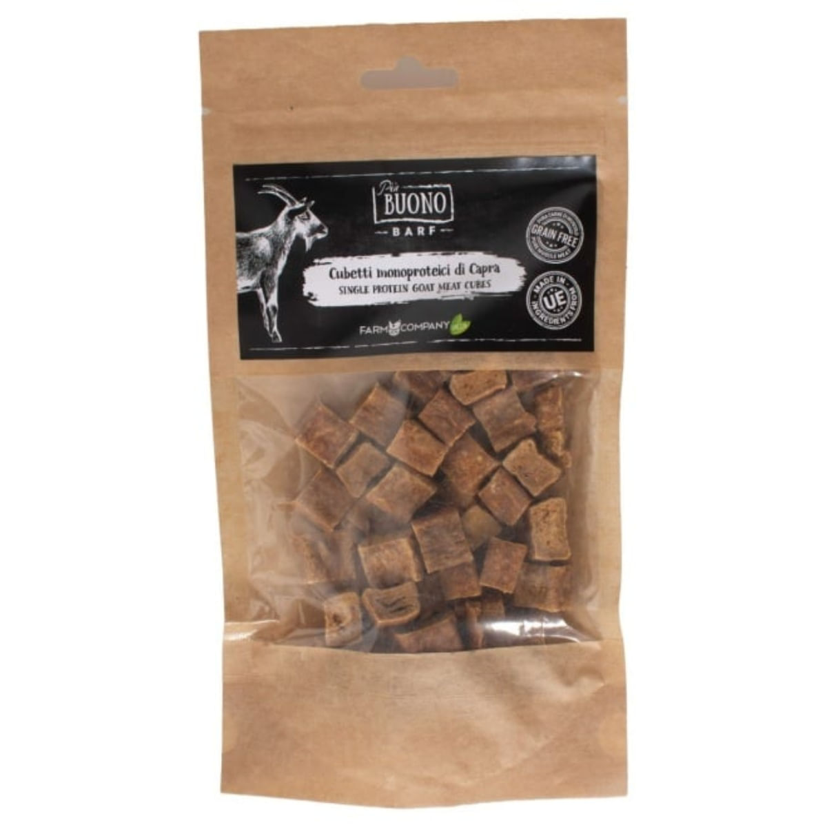 PIU BUONO Single Protein Meat Cubes, XS-XL, Capră, punguță recompense monoproteice BARF câini, 70g - poza 2