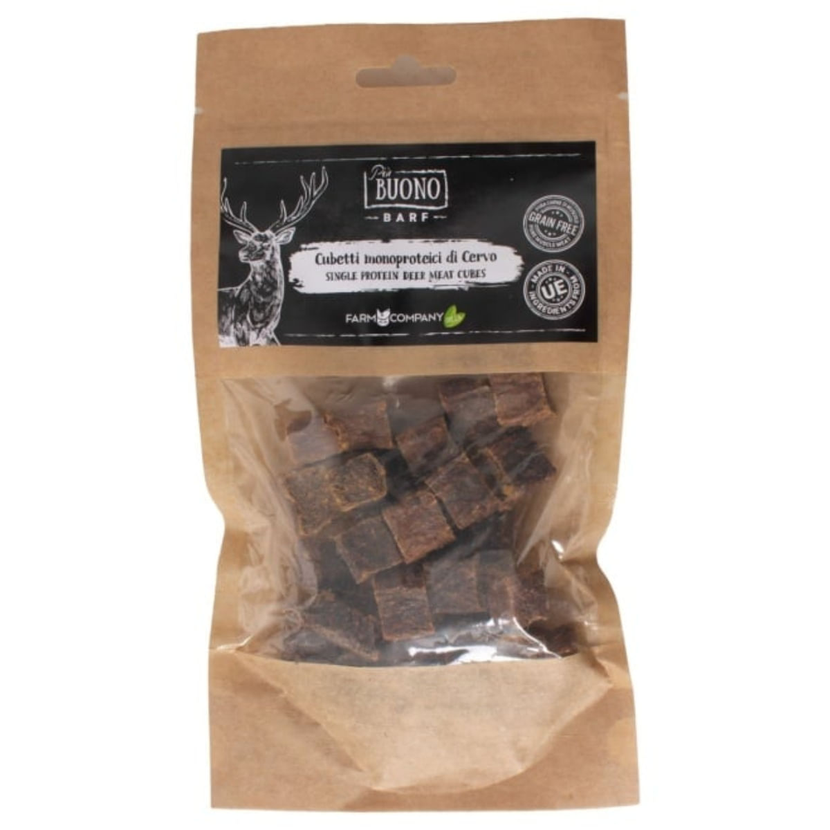 PIU BUONO Single Protein Meat Cubes, XS-XL, Căprioară, punguță recompense monoproteice BARF câini, 70g - poza 1