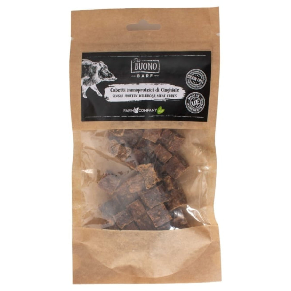 PIU BUONO Single Protein Meat Cubes, XS-XL, Mistreț, punguță recompense monoproteice BARF câini, 70g - poza 1