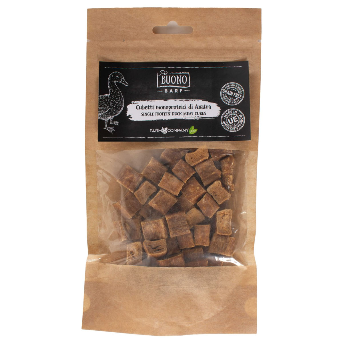 PIU BUONO Single Protein Meat Cubes, XS-XL, Rață, punguță recompense monoproteice BARF câini, 70g - poza 2