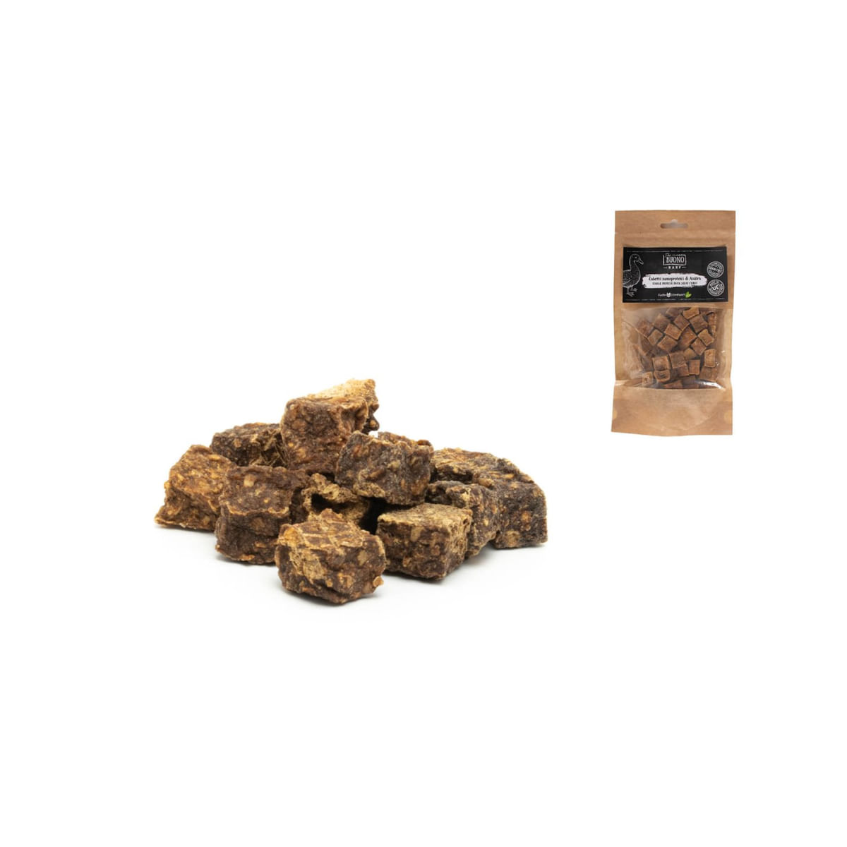 PIU BUONO Single Protein Meat Cubes, XS-XL, Rață, punguță recompense monoproteice BARF câini, 70g - poza 4