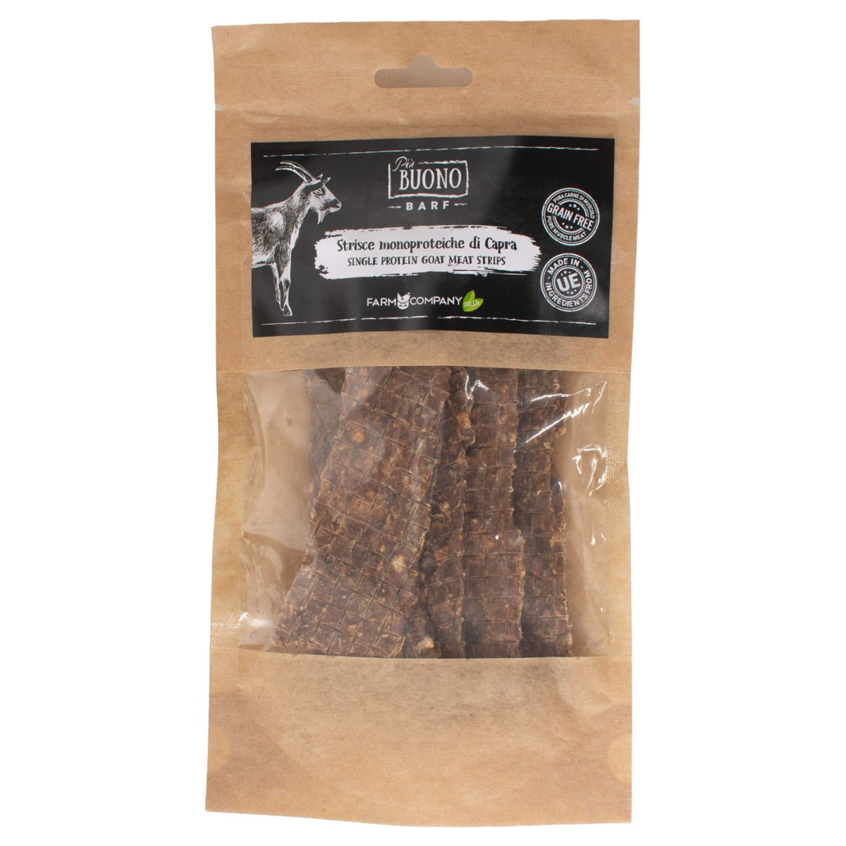 PIU BUONO Single Protein Meat Strips, XS-XL, Capră, punguță recompense monoproteice BARF câini, 70g - poza 2